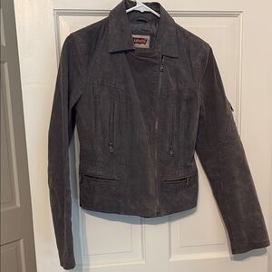 Levi's gray Leather Jacket motorcycle Style - size small - zipper details